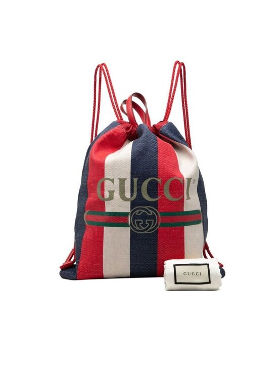 Gucci Sherry Line Logo Backpack Drawstring Red White Tricolor Canvas main image 4